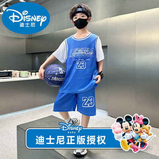 迪士尼男童运动套装2025夏季新款儿童洋气中大童短袖帅气篮球服两件套潮 品牌黑色9901 150 【适合身高140左右】