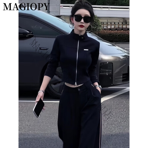MAGIOPY国际奢侈高档品牌酷飒风休闲运动套装女2025春装款高级感黑色外套 黑色两件套 S(100斤以内)