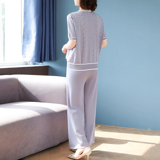 Echte 50-jährige Outfit-Anzug von 50 Jahren kleiner Sommer 2025 Neuer Mutter für Mutter im mittleren Alter, modische Kurzärmel-Eisseide 9923 Marine Blue M (Empfohlen 85-105jin [Jin gleich 0,5 kg]) gleich groß