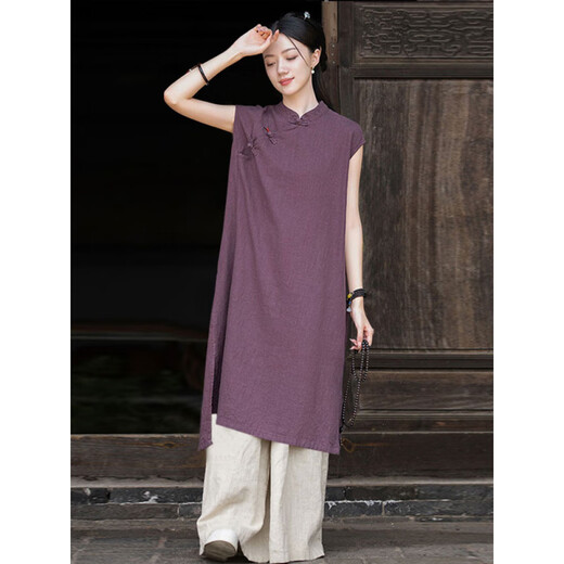 Traje zen estilo chino Budista Summer de verano Nuevo estilo Meditación Lay Traje budista Budista Cotton Cotton Linen Zen Budista Broter traje (conjunto de dos piezas) Tente de color de hilo + pantalones marrones de pierna ancha 6189# todo tamaño