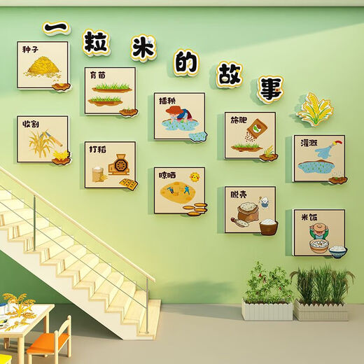 FIELL幼儿园环创主题墙贴成品一粒米的故事托管班食堂走廊文化墙面装饰 x1098-a款 5mm 雪弗板 小