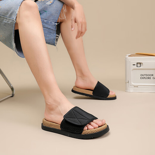 Walker Shop Men's Slippers 2025 Summer New Outdoor Casual Fashion Slippers Personalized Trendy Versatile Men's Slippers Black 40 (Leather Shoe Size)