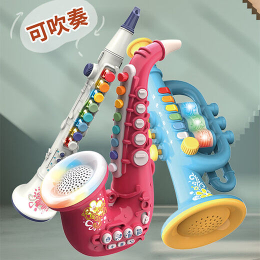 Le rouge et les enfants peuvent jouer des instruments de musique saxophone Trumpet Boy and Girl Baby Music Toy Piano Piano Enfants de 3-6 ans saxophone [Turquoise Green] + Batterie + Tournevis