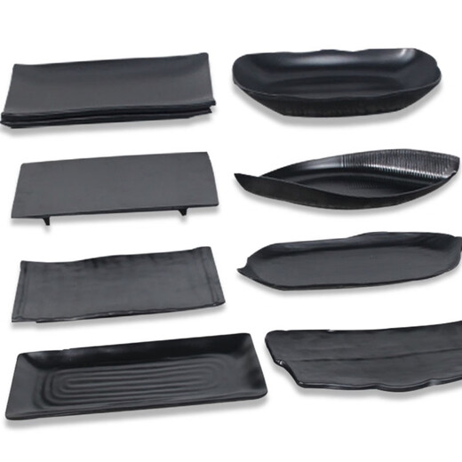 Vedina de melamina Plato de maceta caliente Placa de vegetales Placa de barbacoa negra porcelana de carne de res de porcelana placa de barbacoa rectangular KK LJP1098 10 paquetes