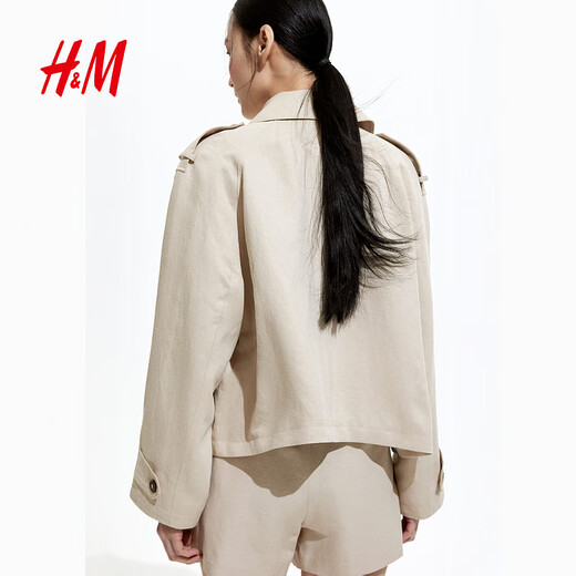 H/M Kurzjacke 2025 Sommer Neue Mode Frauen-Leinen-Blend Übergroße Jacke 1262912 Leicht Beige S 160/88