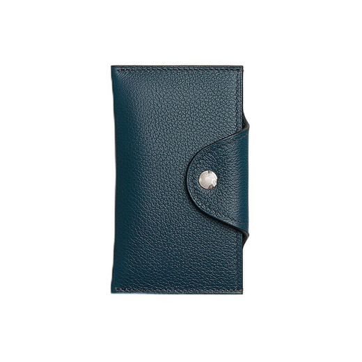 Hermes Hermes Kartenbeutel für Männer und Frauen Neue Stil Ilias Kartenclip Calf Leder Palladium Snap Credit Card Cover braun dunkelblau