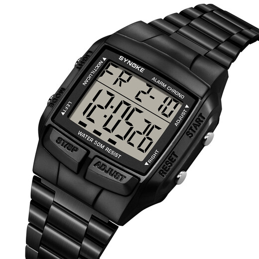 Shinuoke Square Classic Classic Retro Steel Band Sport Sport Electronic Watch Student Männer Multifunktional Water of Washof Watch 9905 Schwarz (Leichtmetallriemen)
