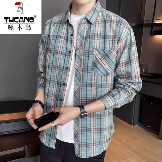 啄木鸟（TUCANO）格子长袖衬衫2025春夏季男士潮流宽松休闲衬衣薄款防晒外套男 9901灰色 M 建议90-110斤左右