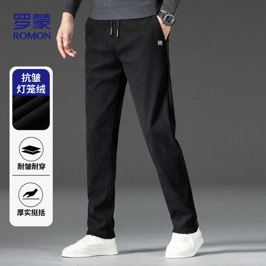 ROMON Casual Pants Men's Autumn Business Commuting Corduroy Pants Men's Versatile Straight Pants Men's ZH502 Black XL