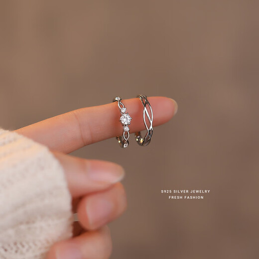 TIME GATHER crystal silver ring, simple blue silk zircon, S999 couple ring, personalized men's and women's S925 silver live ring for girlfriend, single women's ring (S925 silver) sterling silver (free exquisite gift box + silver polishing cloth)