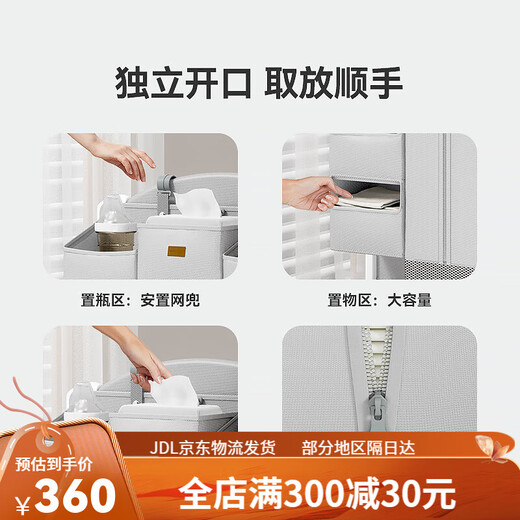 ABCMOKOO婴儿床挂收纳袋多功能尿布台置物收纳挂篮床边尿不湿挂袋 魔法收纳袋-莫兰迪灰