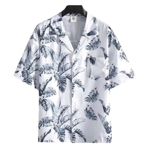 沙滩衬衫男夏季休闲三亚旅行穿搭衣服海边度假男装大码短袖花衬衫 2575白色 2XL