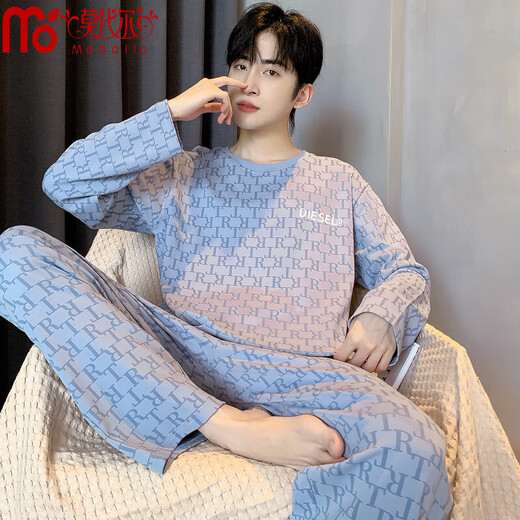 
Modal double-sided pure cotton pajamas men's new 2025 long-sleeved round neck loose casual large-size autumn and winter home clothing set 232F9923 L Recommended weight 110-140Jin [Jin equals 0.5 kg]