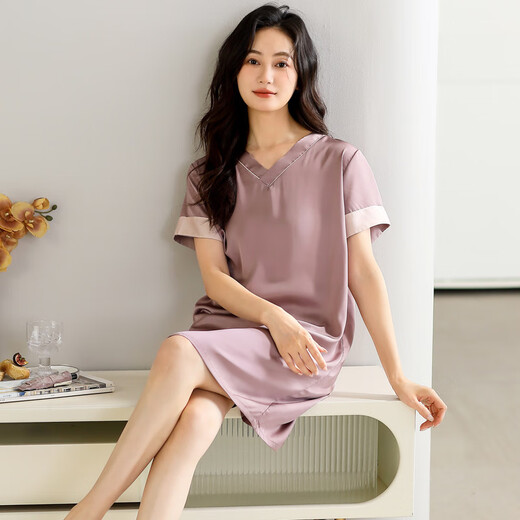Langsha Pajamas pour les femmes en cardigan d'été Ice Silk Silk à manches courtes et une pièce de nuit peut être portée avec imitation Silk I Silk Air Claigning Clothes Home Clothes Pyjamas 7xrmdf-9930 M Femmes [80-100jin [Jin est égal à 0,5 kg]]]