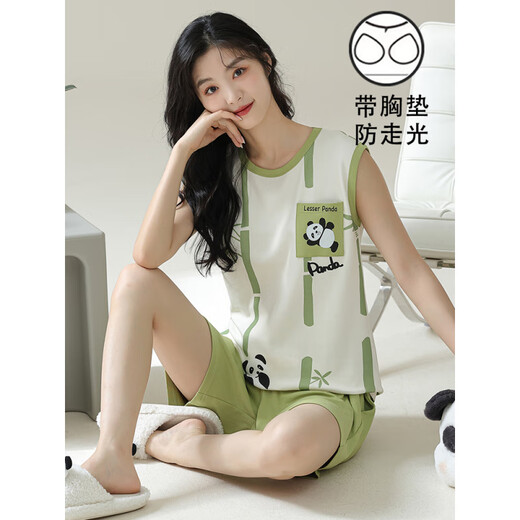 El pijama de chaleco de zimu yaju con almohadilla de cofre para mujeres para mujeres para el verano algodón puro delgada de mangas de verano de verano se puede usar fuera de la almohadilla de cofre de gran tamaño para el set de chaleco - F9856 M mujeres recomendadas 80-100Jin [Jin equivale a 0.5 kg]