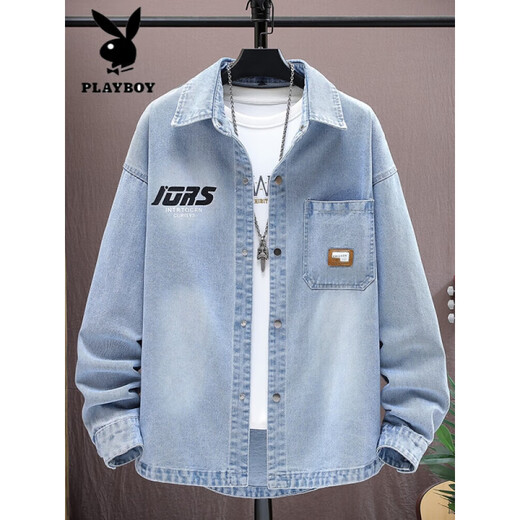 
Playboy (PLAYBOY) denim jacket spring and autumn new style junior high school boy teenagers men's handsome college jacket shirt top 9207 black (hat removable) M (90-105Jin [Jin equals about 0.5 kg])