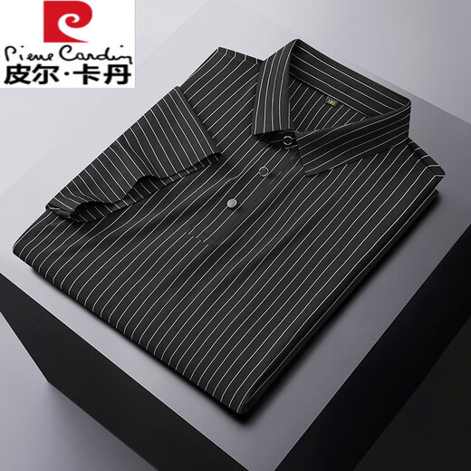 Pierre Cardin (Pierre Cardin) Deng'en High Elastic Ice Silk Summer Plus Fat Plus taille T-shirt à manches courtes pour hommes Stripes Busines Polo en vrac Fat Man 826 High Elastic Black 8xl 215