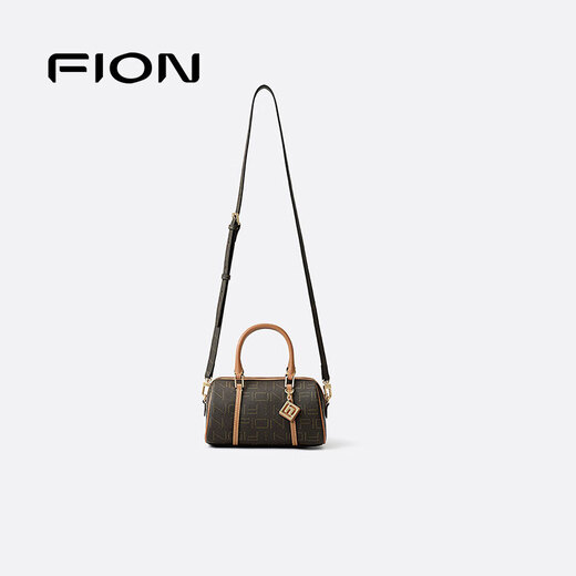 菲安妮（FION）2025新款包包女包老花波士顿手提包高级感单肩斜跨包 啡/茶