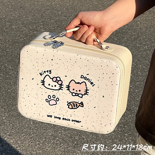 TMJD MISS cosmetic bag for women, portable large-capacity portable cosmetic case with mirror, travel lipstick cosmetics storage bag, cute kitten cosmetic case with mirror