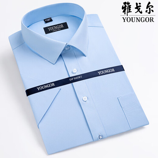 CEO Yageol Summer Men's Short Sleeve Shirt Business Formal Clothes Casual Loose Working No-Iron Plaid Solid Color Shirt Men DX6624 40 (Suggested weight 130-145 Jin [Jin equals 0.5 kg])
