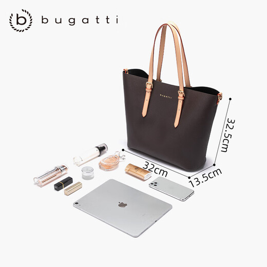 宝加力（bugatti）轻奢女士大容量托特包高级感手提包单肩斜挎通勤女包官方旗舰正品 棕色系