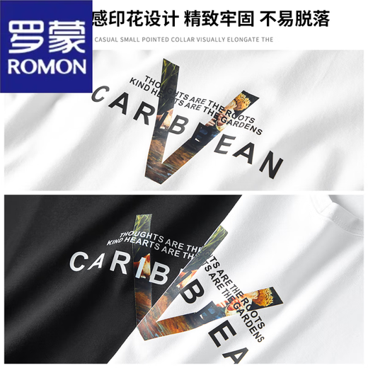 
ROMON (ROMON) 2025 Spring and Autumn Long Sleeve T-shirt Men's Thin Model Modal Cotton Autumn Clothes Black Trendy Printed Base Shirt Underwear Top White (15123) M (suitable for 95-115Jin [Jin equals 0.5 kg])
