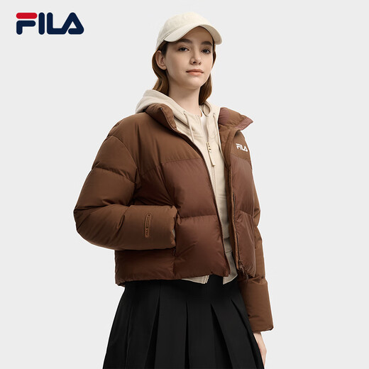 Женский пуховик FILA Yang Mi в том же стиле, новинка зимы 2025, непромокаемый короткий красочный пуховик RGB Mulan Brown-BN M 165/84A/M