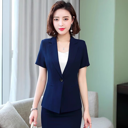 先行鸟经理职业套装女夏季薄款短袖西装正装服务员工作服酒店前台工作装 6623蓝色单件西装外套 S穿80斤左右 均码