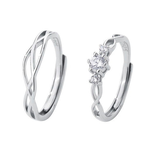 TIME GATHER crystal silver ring, simple blue silk zircon, S999 couple ring, personalized men's and women's S925 silver live ring for girlfriend, single women's ring (S925 silver) sterling silver (free exquisite gift box + silver polishing cloth)