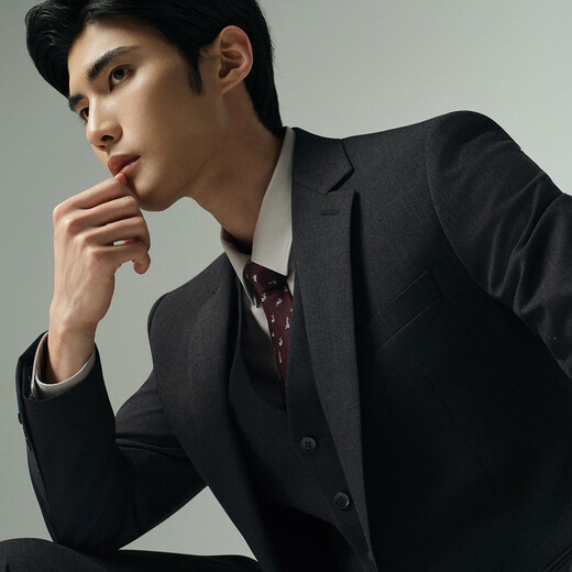 Lilan suit three-piece men's hem trousers autumn 2025 new business men's formal wear groom's wedding suit gray coffee (G5QXF051SA) XL 175/88A