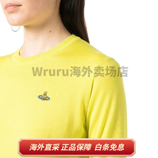 Vivienne Westwood SS23 Saturn bestickter runder Nackenpullover Pullover für Frauen gelb gelb S