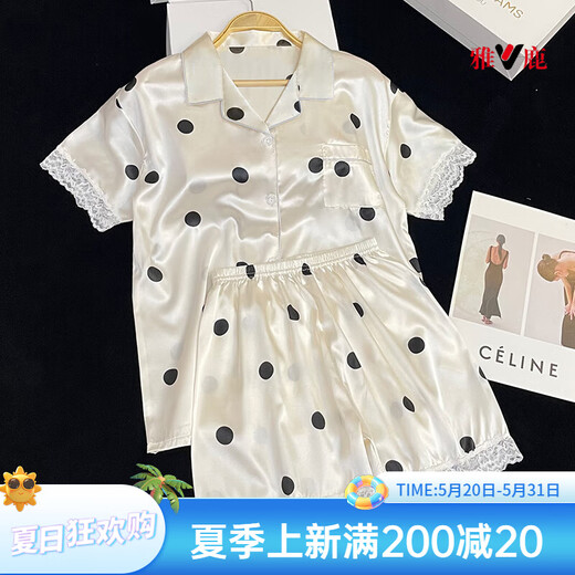 雅鹿睡衣女夏天冰丝绸凉感短袖短裤套装甜美波点夏季春夏款女士家居服 #YX-9214 M 【75-98】斤