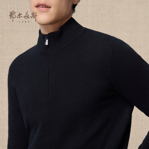 Ordos 1980 Autumn and Winter pure cashmere half turtleneck simple top men's slim cashmere sweater pure black-25 L 175/96A