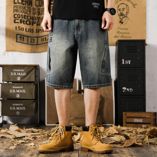 
JEEP SPIRIT high-end American casual loose retro multi-pocket denim shorts men's 5-minute summer thin cool-sensing five-quarter pants 9926 blue 29 suitable for 105-115Jin [Jin equals 0.5 kg]