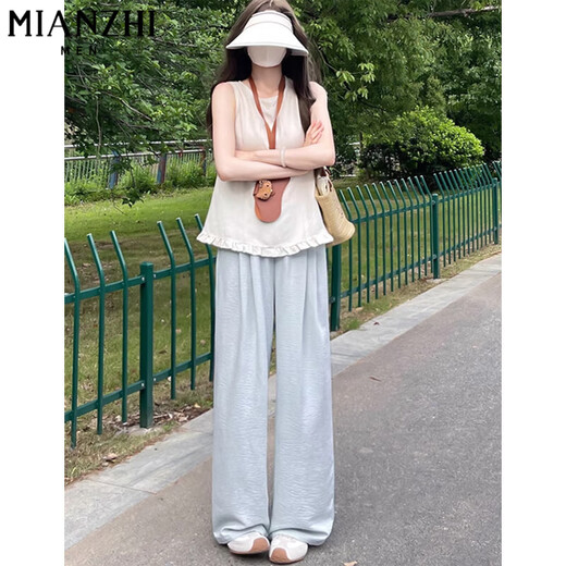 棉致冰丝高腰奶芙阔腿休闲裤子女夏季薄款2025新款小个子宽松垂感直筒 145蜜桃粉【高品质18.5】 M 90-105斤