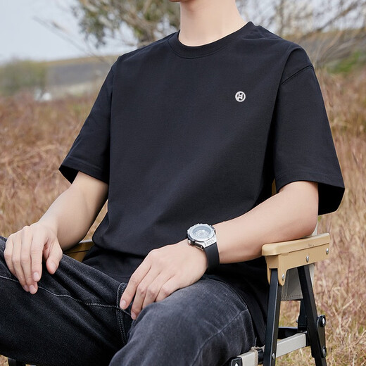 Short-sleeved T-shirt for men 2025 new summer pure cotton trendy men's loose top half-sleeved men's T-shirt White pure cotton short-sleeved - 1365 S Recommended 90-115Jin [Jin equals 0.5 kg]