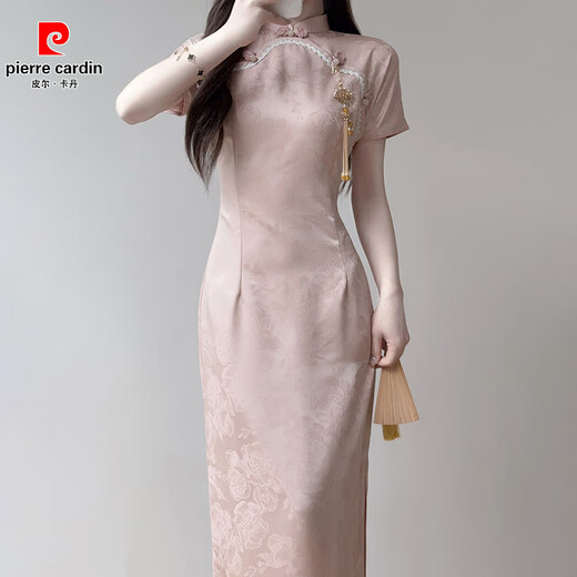Pierre Cardin (Pierre Cardin) high-end cheongsam pink summer young style new Chinese girly style daily elegant Chinese style dress Spring Cheongsam Pink Does not include accessories M