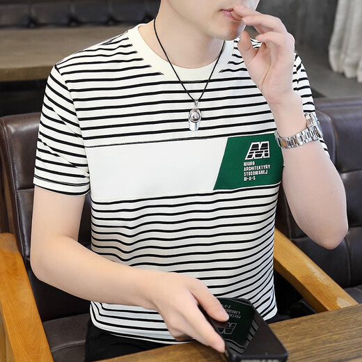 Septwolves (Septwolves) Broken Code 2025 Sommer Striped Short-Ärmel-Hemd für Männer Neue trendige, schlanke Eisseide-Baumwollbaumwäsche halbärmelte Herren Sommer Top 9898 Black XL