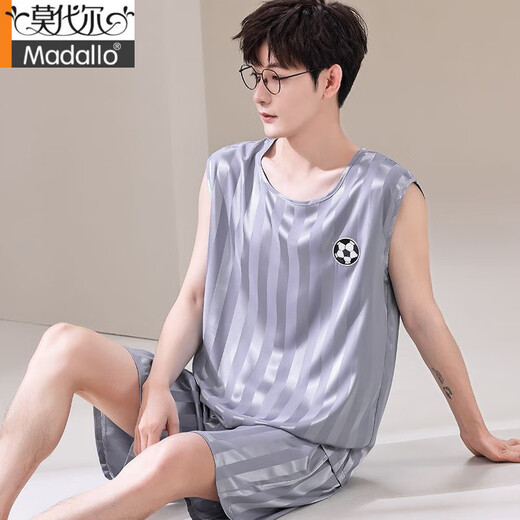 Modal [soft and silky] ice silk pajamas men's summer thin loose shorts shorts suit emulated silk summer new 9902 M