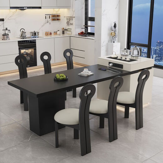 Beixun slate island dining table integrated retractable multi-functional dining table new Italian light luxury home living room island dining table island dining table + track socket + double hole tea stove 2.3-2.65m