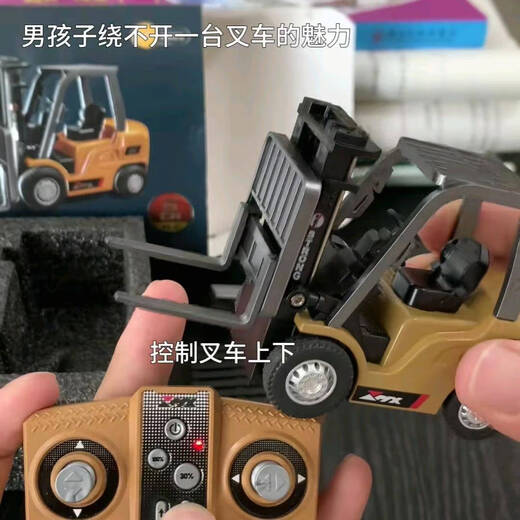 Remote control forklift mini alloy engineering vehicle model toy children's gift electric car music spray crane remote control forklift 1 set of body battery + screwdriver