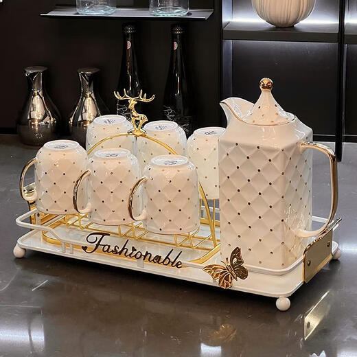 Sanqihu moderne leichte Luxus Wassertasse Set Home Wohnzimmer Unterhaltung Gäste Wasserbecher Wasserkocher Tee Tee Set Komplettes Set Modern Light Luxus Wasser 9 -teiliges Set 691 Geschenkbox Set