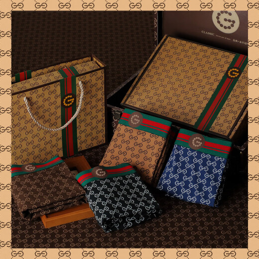 Sieben Wölfe (Septwolves) GD -Männerunterwäsche Tiktok gleicher purer Baumwoll Große G Personalisierte bedruckte Schachtel Voller Shorts G1105 (heller Kaffee + Dark Coffee + Royal Blue + Schwarz) l