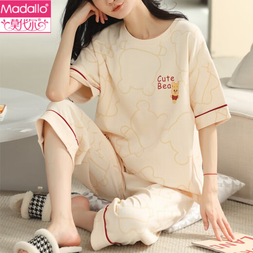 莫代尔睡衣女款夏季棉2025新款短袖韩版甜美夏款家居服夏天套装 9855 纯棉套装 M 建议80-100斤穿