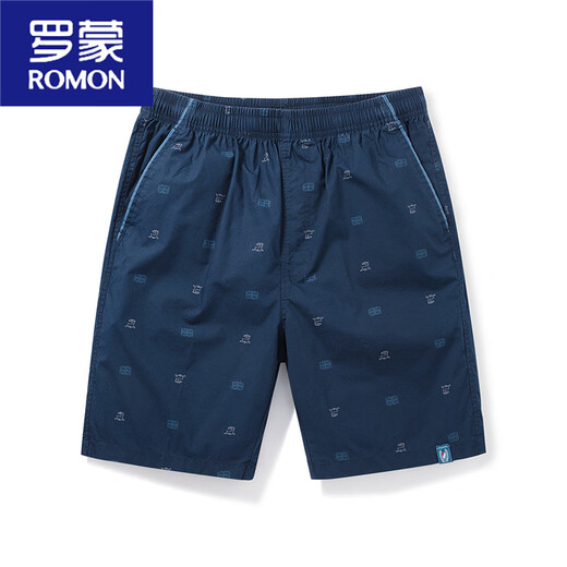 Romon Sommer Dünne mittlere Wäsche losen 5-Punkte-Baumwoll-Haus-Strandhosen Mid-Wolzen mit lässigen Shorts Herren-Fünf-Punkte-Hosen 9215 Deep Blue L.