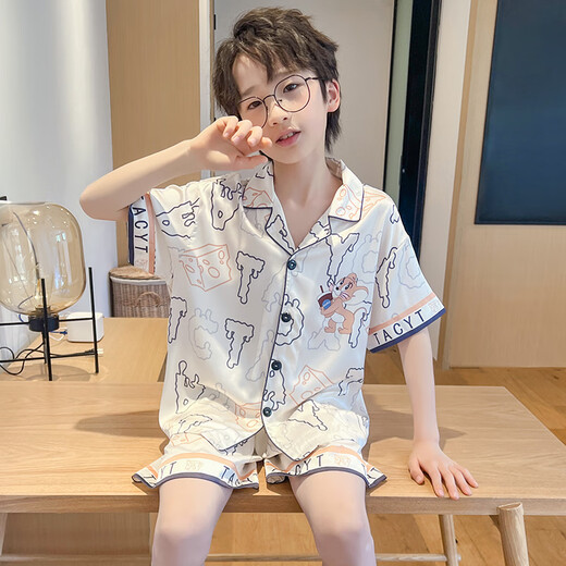 诗茹梦夏季儿童短袖冰雪丝翻领男孩男童卡通款开衫睡衣套装家居服春夏季 6636#（黄色龙） 110 童8码 100-110CM 30-40斤