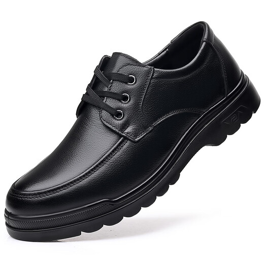 KIDS Red Dragonfly Leather Shoes Men's 2025 New Casual Men's Genuine Leather Breathable Soft Sole Business Official Leather Shoes Plus Fleece Cotton 6627 Black 38