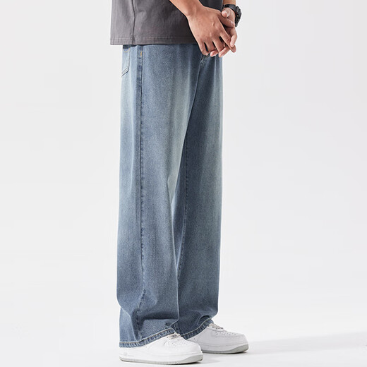 Kooshi Luxus 2025 Neue Jeans für Männer gerade weit lose Beine plus Fett Pluspuxuelle Beine dicke und trendige fett hellblaue Sommer schwarz ZX9929 3xl empfohlen 180-200jin [Jin gleich 0,5 kg]