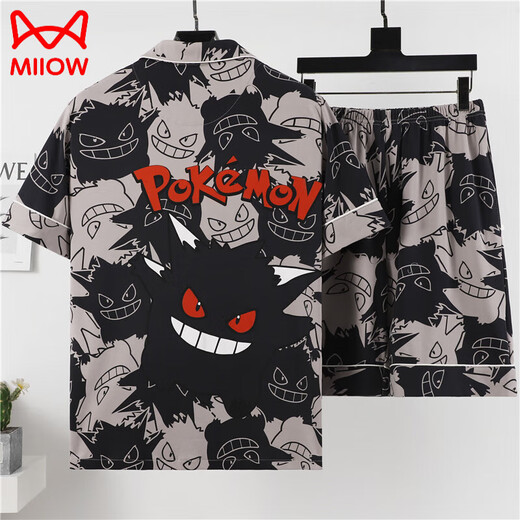 Catman (MiiOW) summer short-sleeved thin cotton pajamas men's home clothing set summer cartoon print Korean version handsome young man 3271 short-sleeved cover M (70-100Jin [Jin equals 0.5 kg])