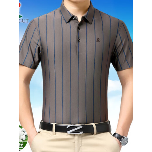 梦特娇短袖T恤男士2025夏季薄款桑蚕.丝休闲冰感条纹翻领polo.衫男 水绿Y829 M 165(建议100-115斤)